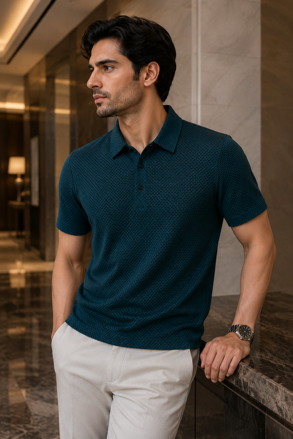 Jason | Textured Short Sleeve Button Polo Shirt