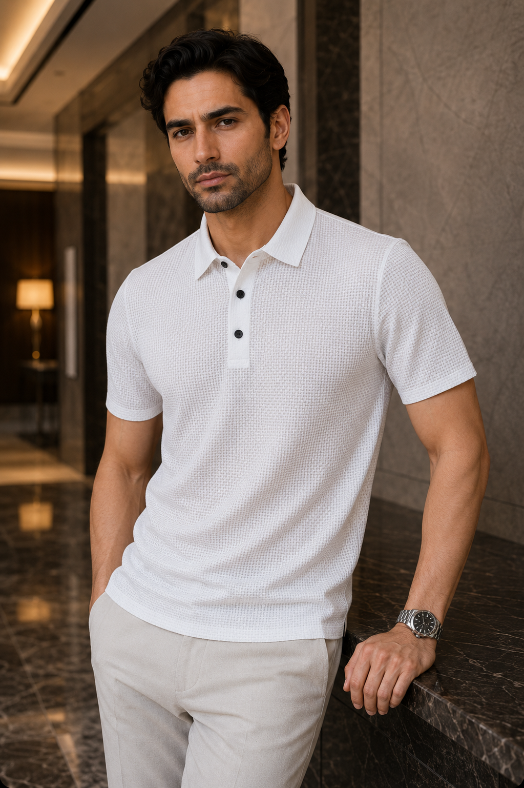 Jason | Textured Short Sleeve Button Polo Shirt