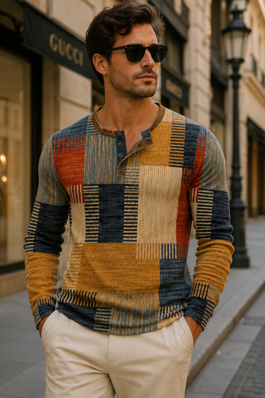 Mar | Men's Vintage Patchwork Long Sleeve Shirt