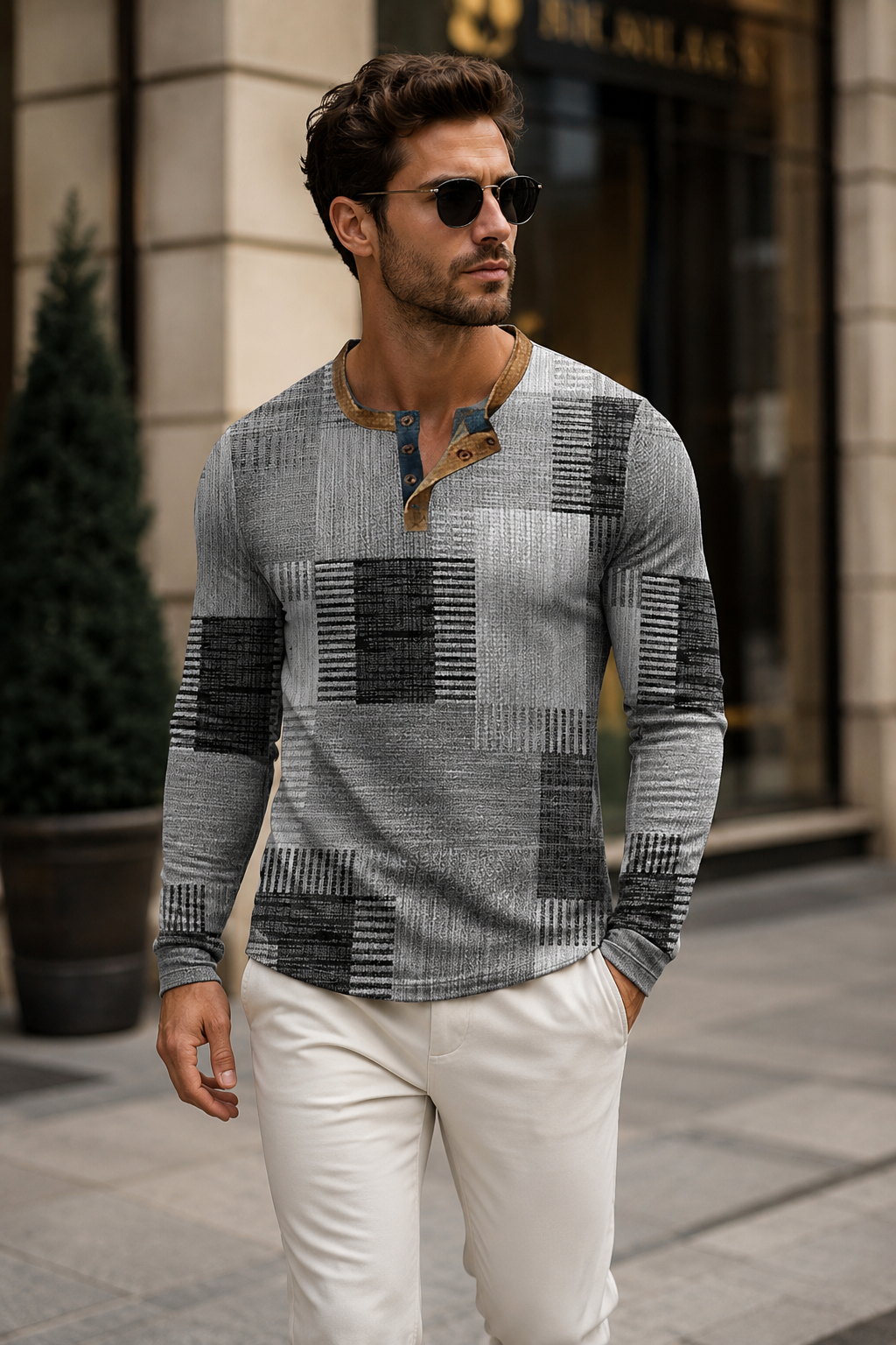 Mar | Men's Vintage Patchwork Long Sleeve Shirt