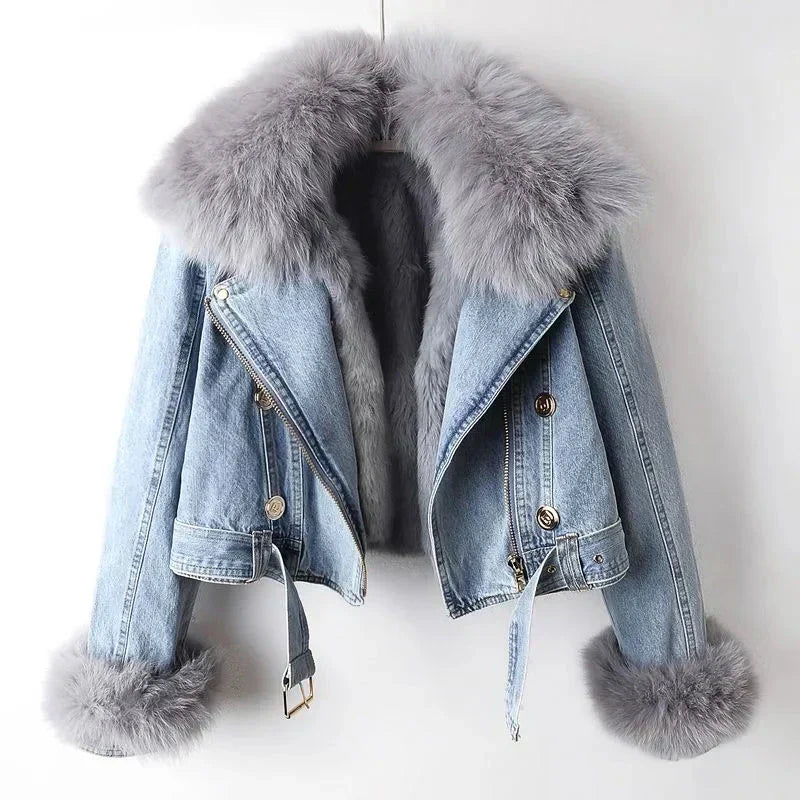 Phylicia | Elegant Denim Jacket with Faux Fur Collar