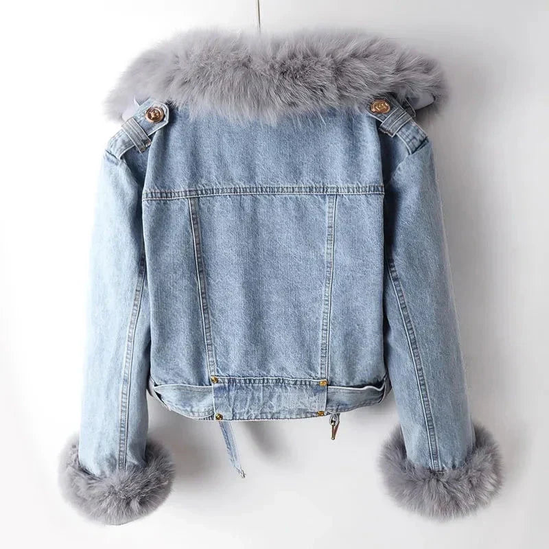 Phylicia | Elegant Denim Jacket with Faux Fur Collar