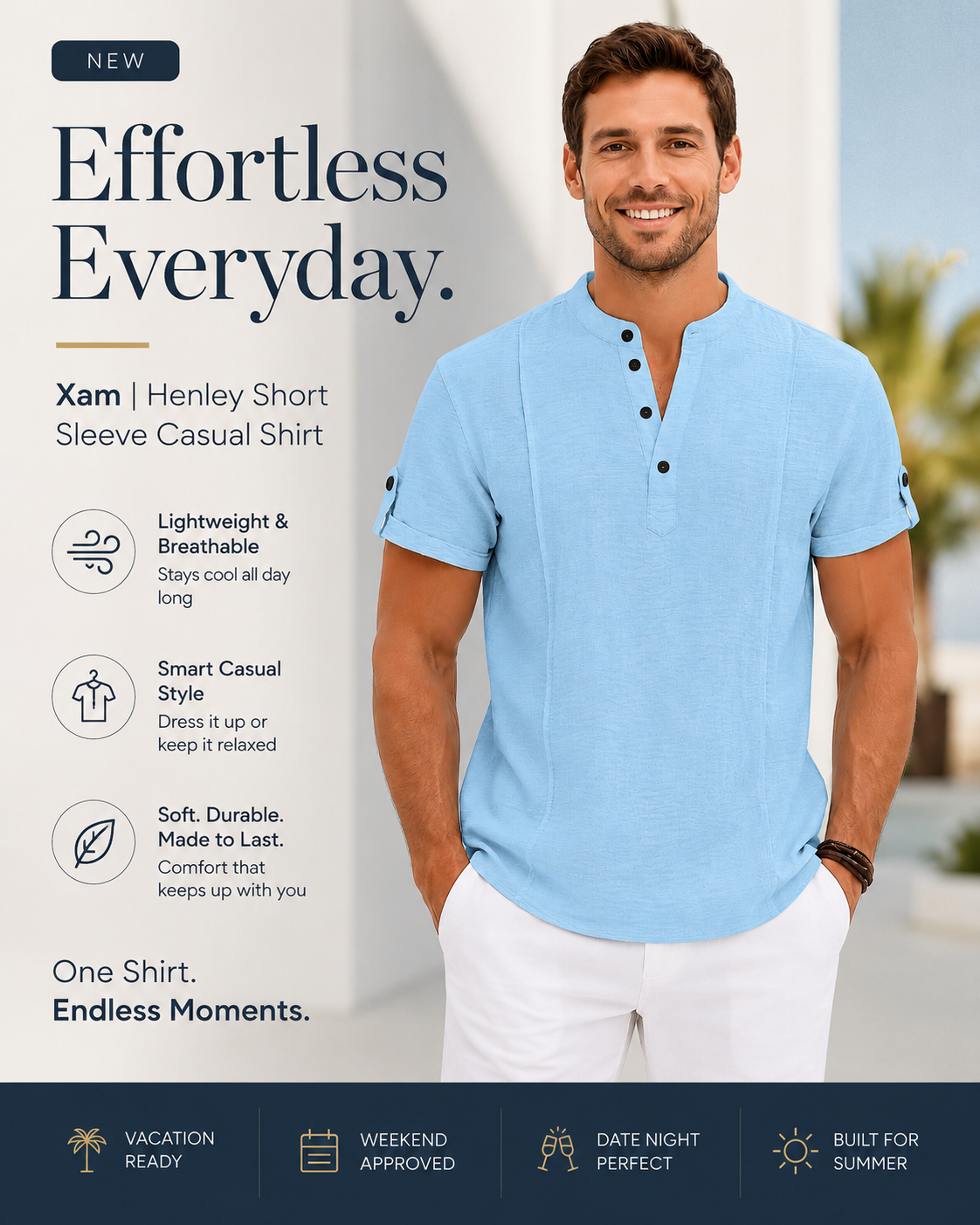 Xam | Henley Short Sleeve Casual Shirt