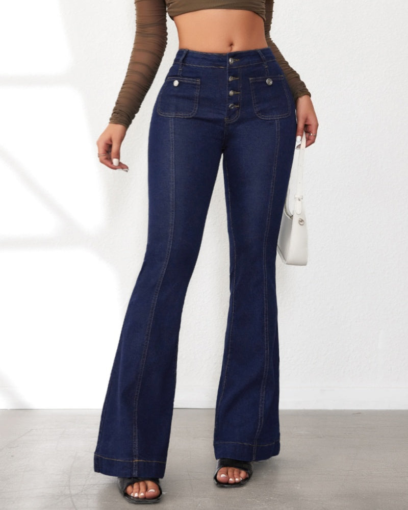 Women’s High-Waist Flared Jeans with Button Fly – Classic, Stylish & Comfortable