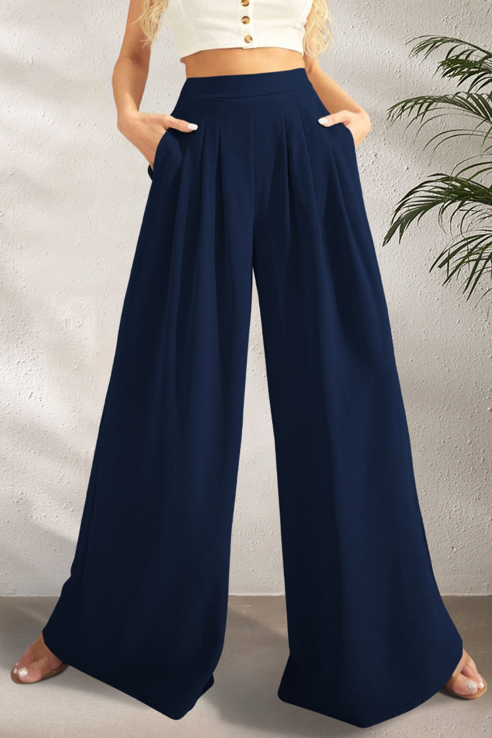 Stella | Pocketed High Waist Wide Leg Pants