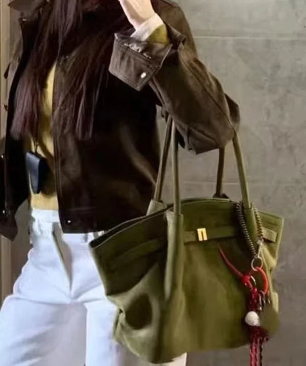 Belle | Green Large Suede Shoulder Bag