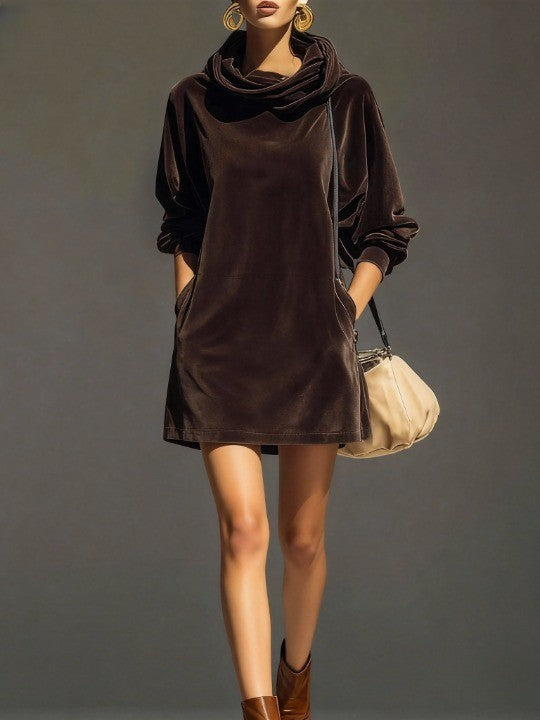 Elia | Vintage Brown Velvet Hoodie Dress