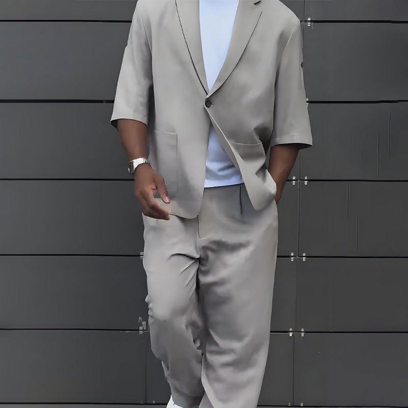 Theo | Modern Minimalist Short Sleeve Blazer & Pants Set