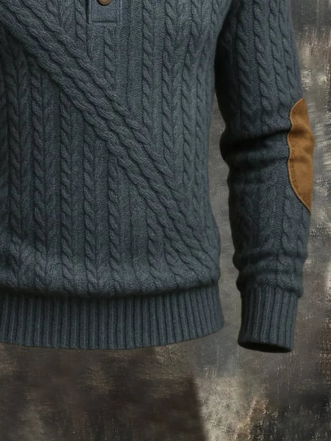 Elias | Retro Stitching Contrast Color Button Stand Collar Wool Sweater