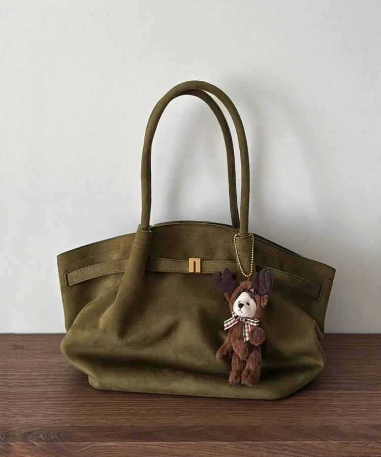 Belle | Green Large Suede Shoulder Bag