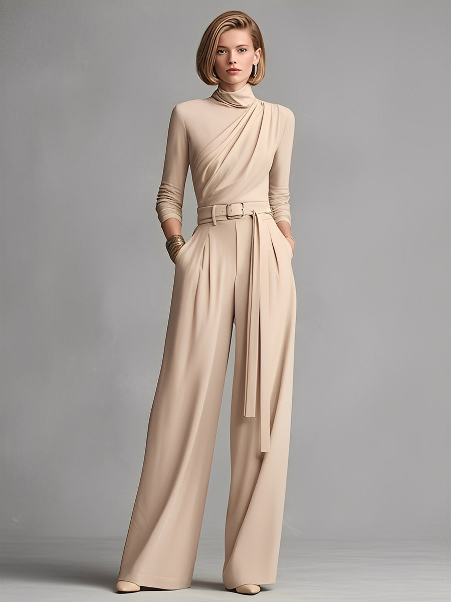 Sage | Neutral-colored Cotton Blend Knit Jumpsuit With Gathered Waist