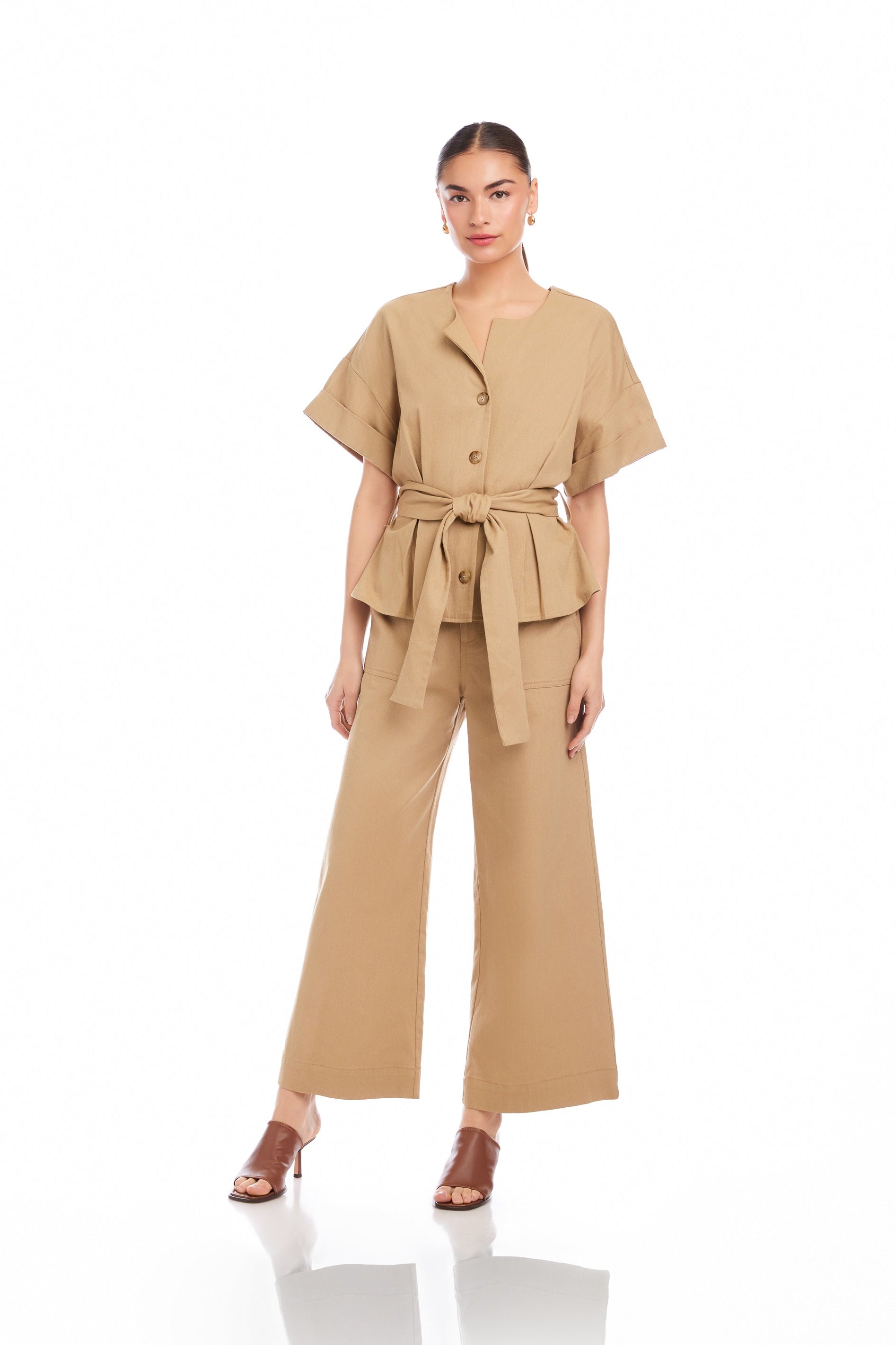 Kai Belted Button-Up Top