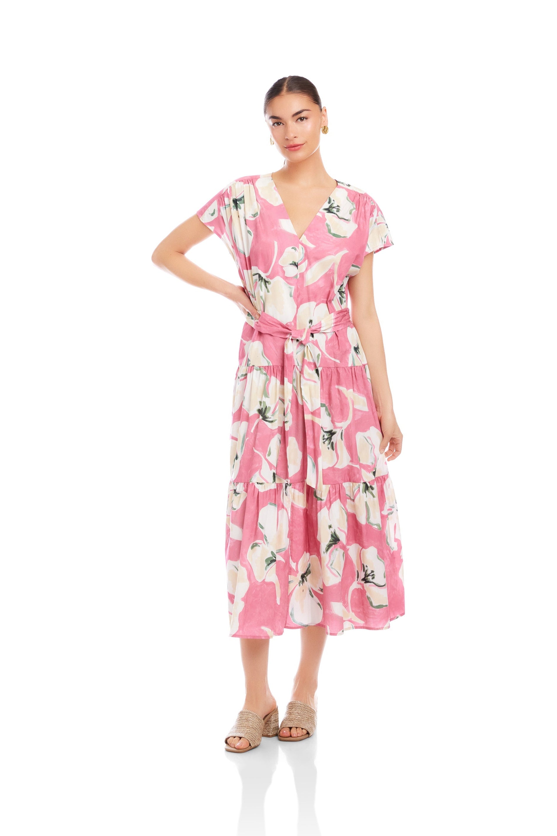 Kristine Tiered Front Slit Midi Dress