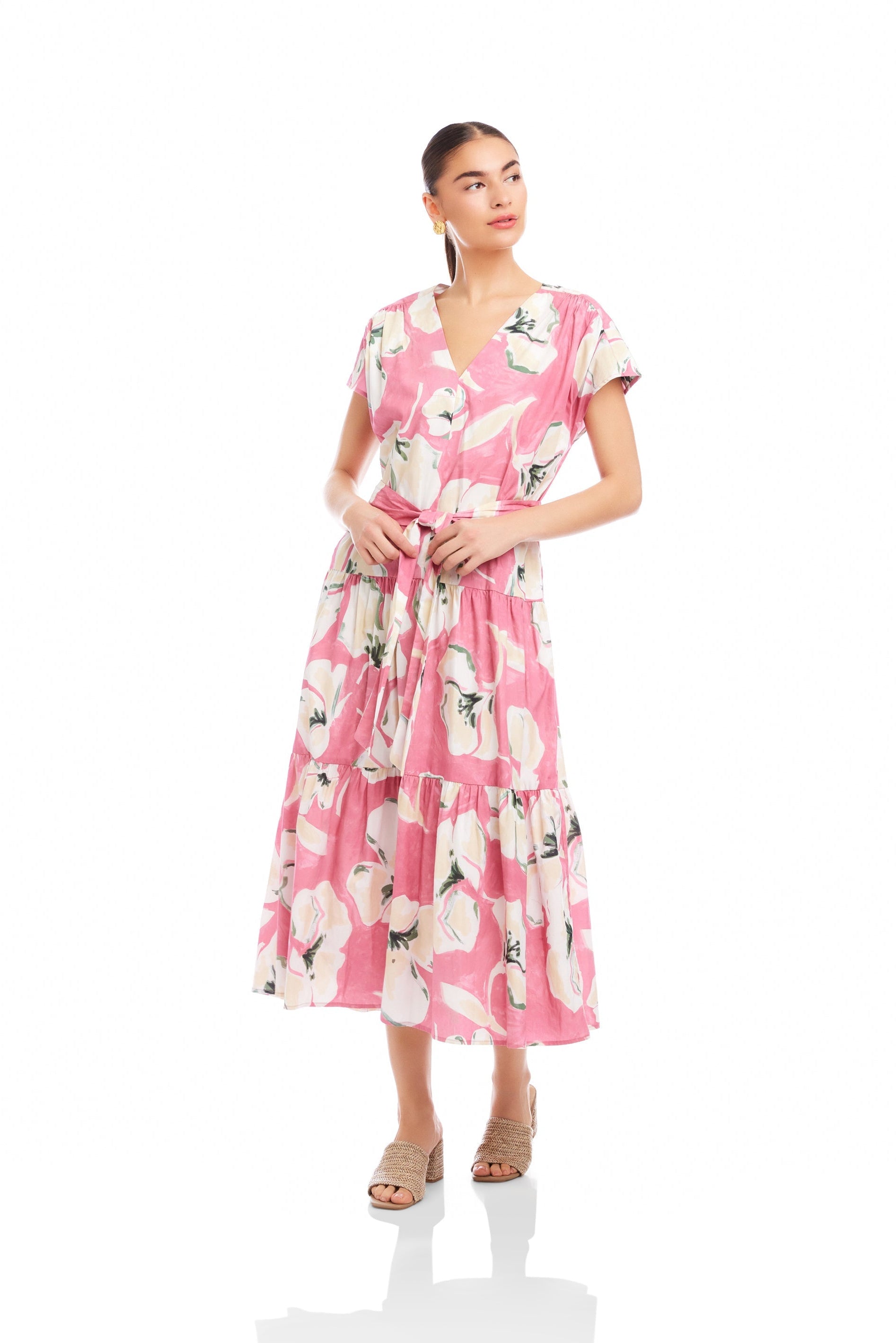 Kristine Tiered Front Slit Midi Dress