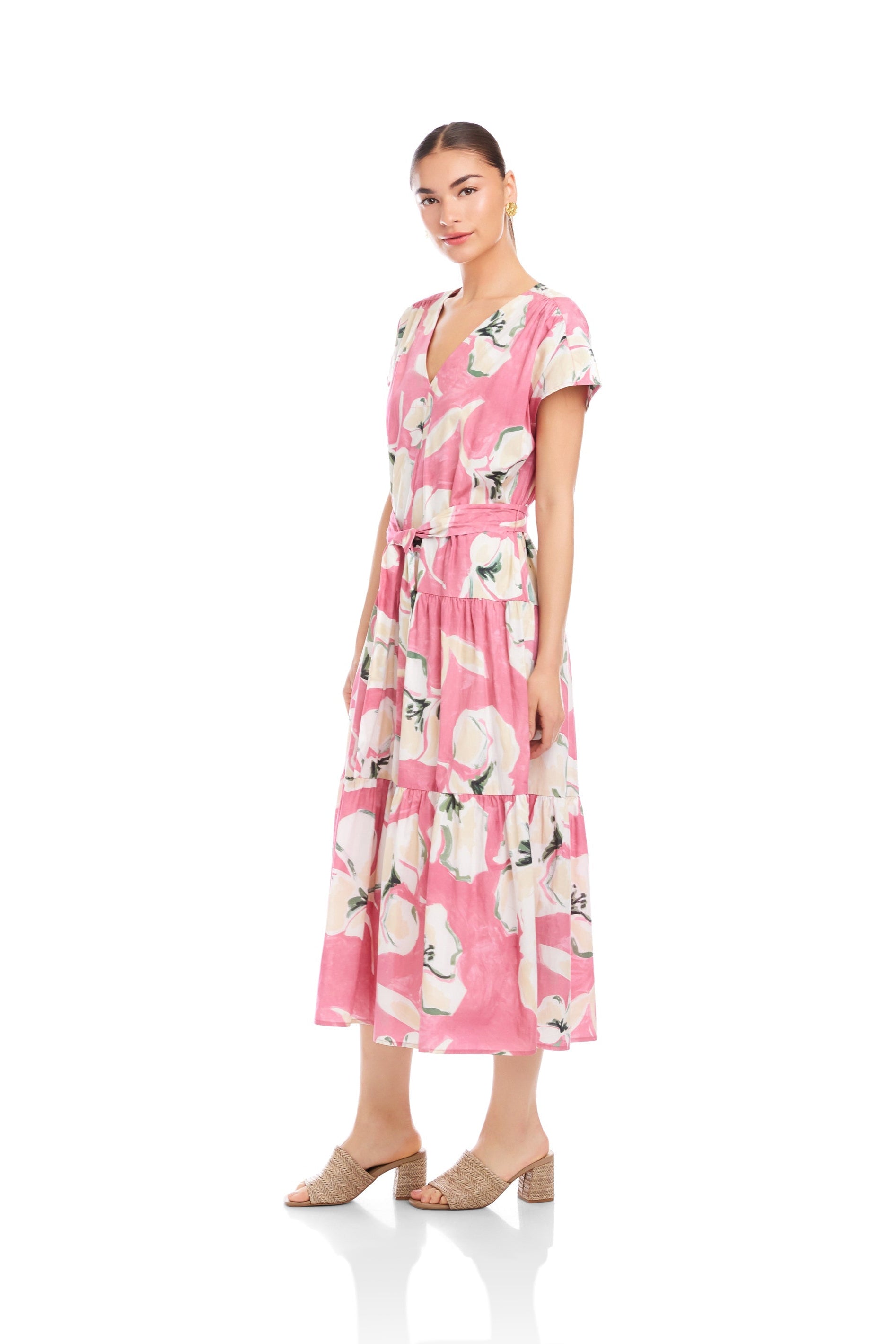 Kristine Tiered Front Slit Midi Dress