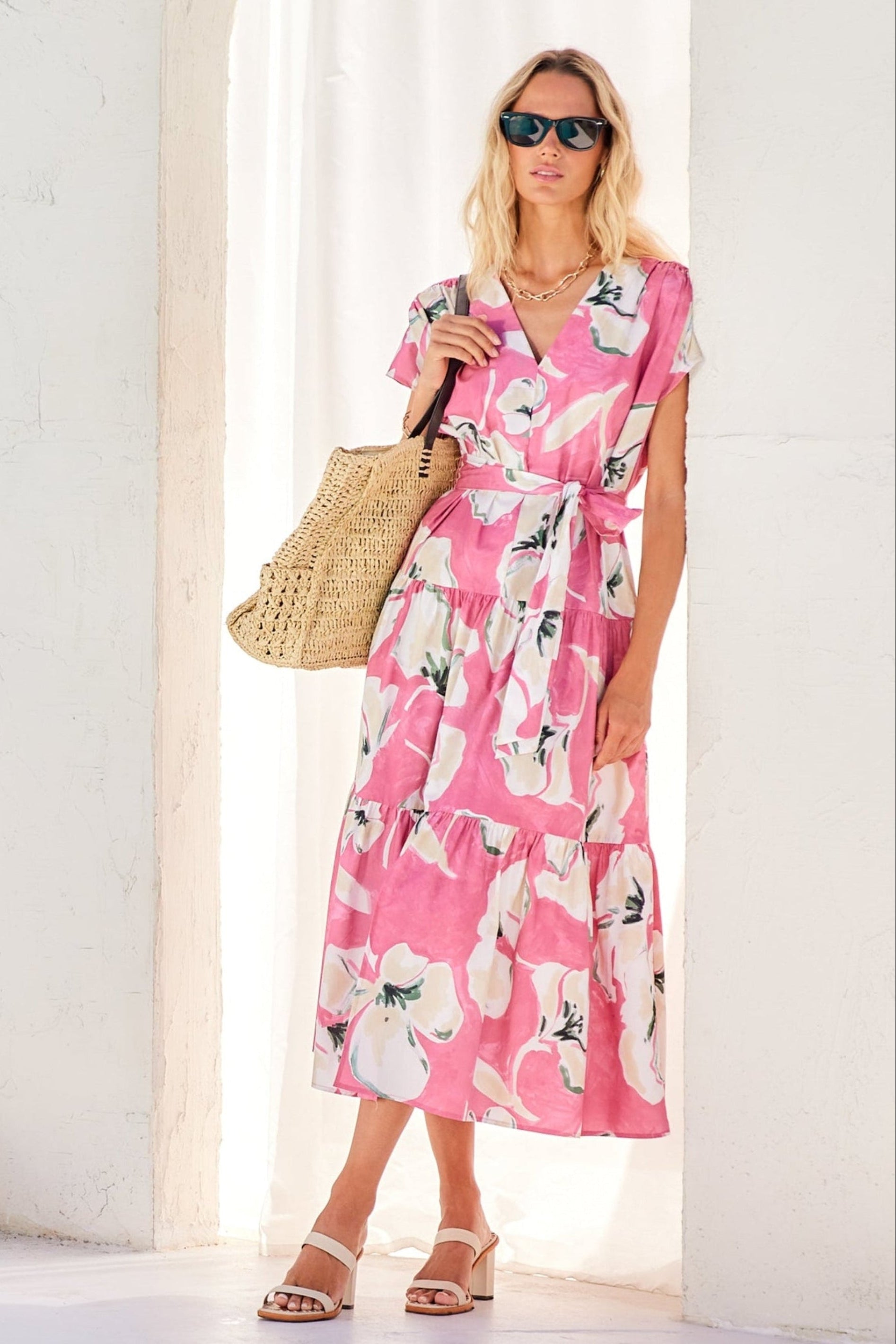 Kristine Tiered Front Slit Midi Dress