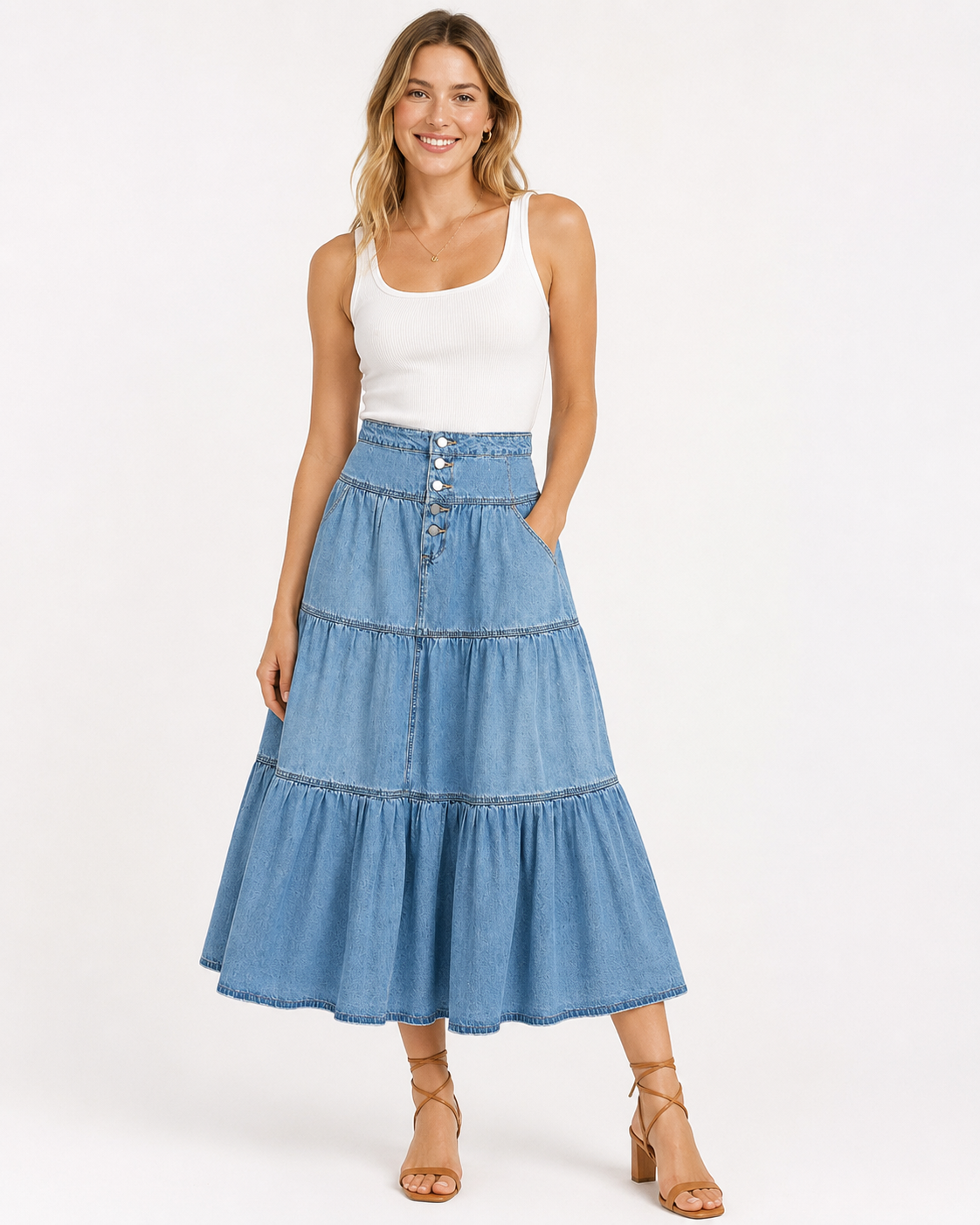 Angel | High Waist Denim Maxi Skirt