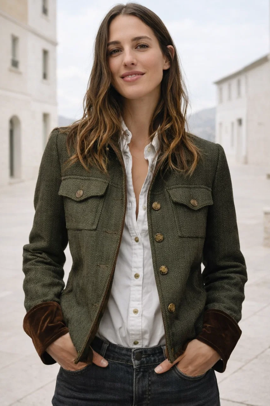 Corrie | Tweed Jacket with Velvet Details