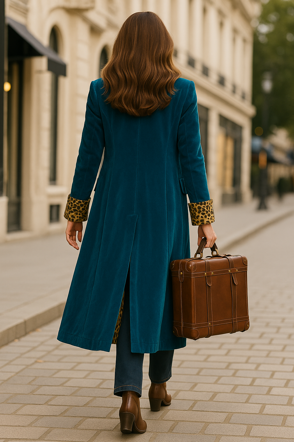 Rina | Revers Double-Breasted Velvet Leopard Coat