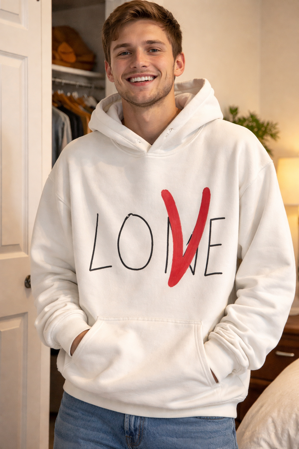 Love | White Hooded Cotton Sweatshirt
