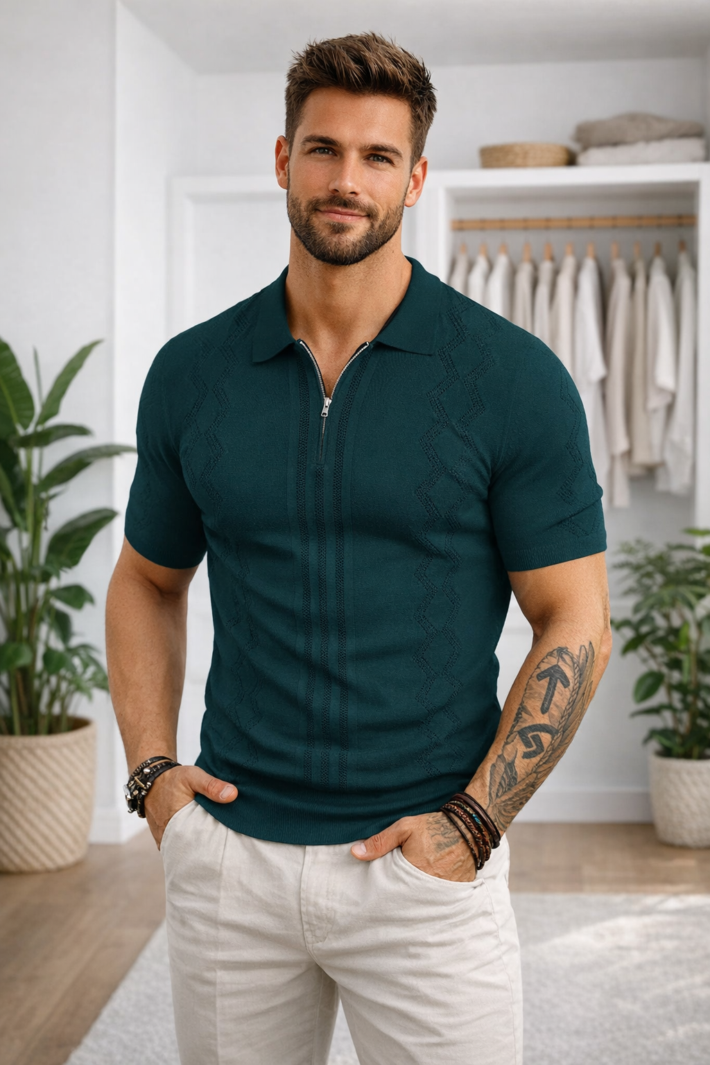 Riemann | Casual Patchwork Knit Polo Shirt