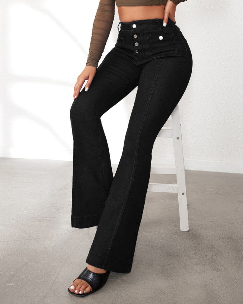 Women’s High-Waist Flared Jeans with Button Fly – Classic, Stylish & Comfortable