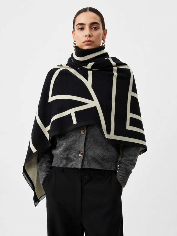 Rae | Wool Blend Graceful Geometric Pattern Scarf