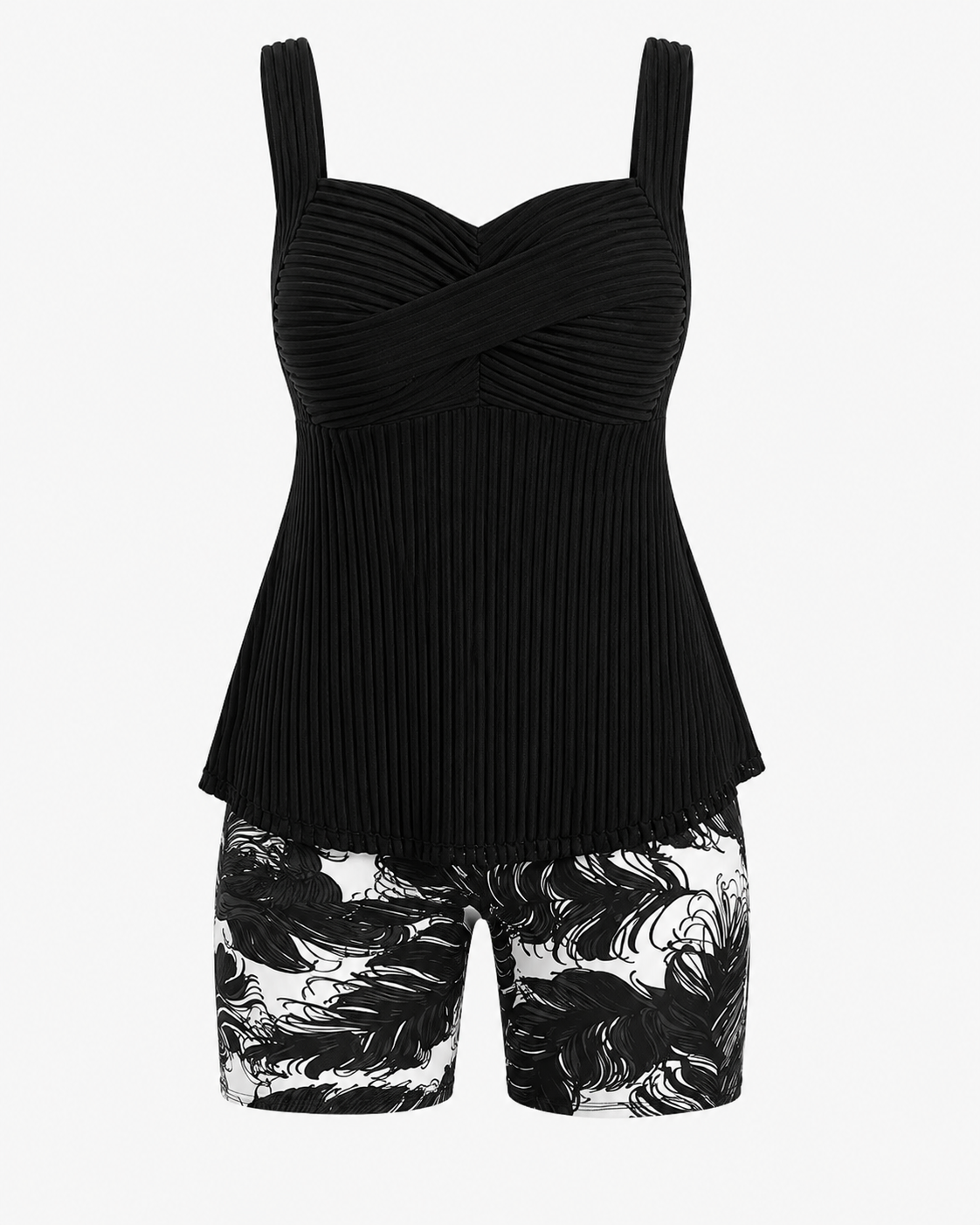 Edith | Cross-Body Tankini with Floral Shorts