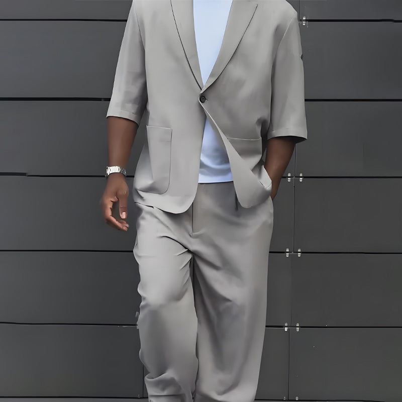 Theo | Modern Minimalist Short Sleeve Blazer & Pants Set