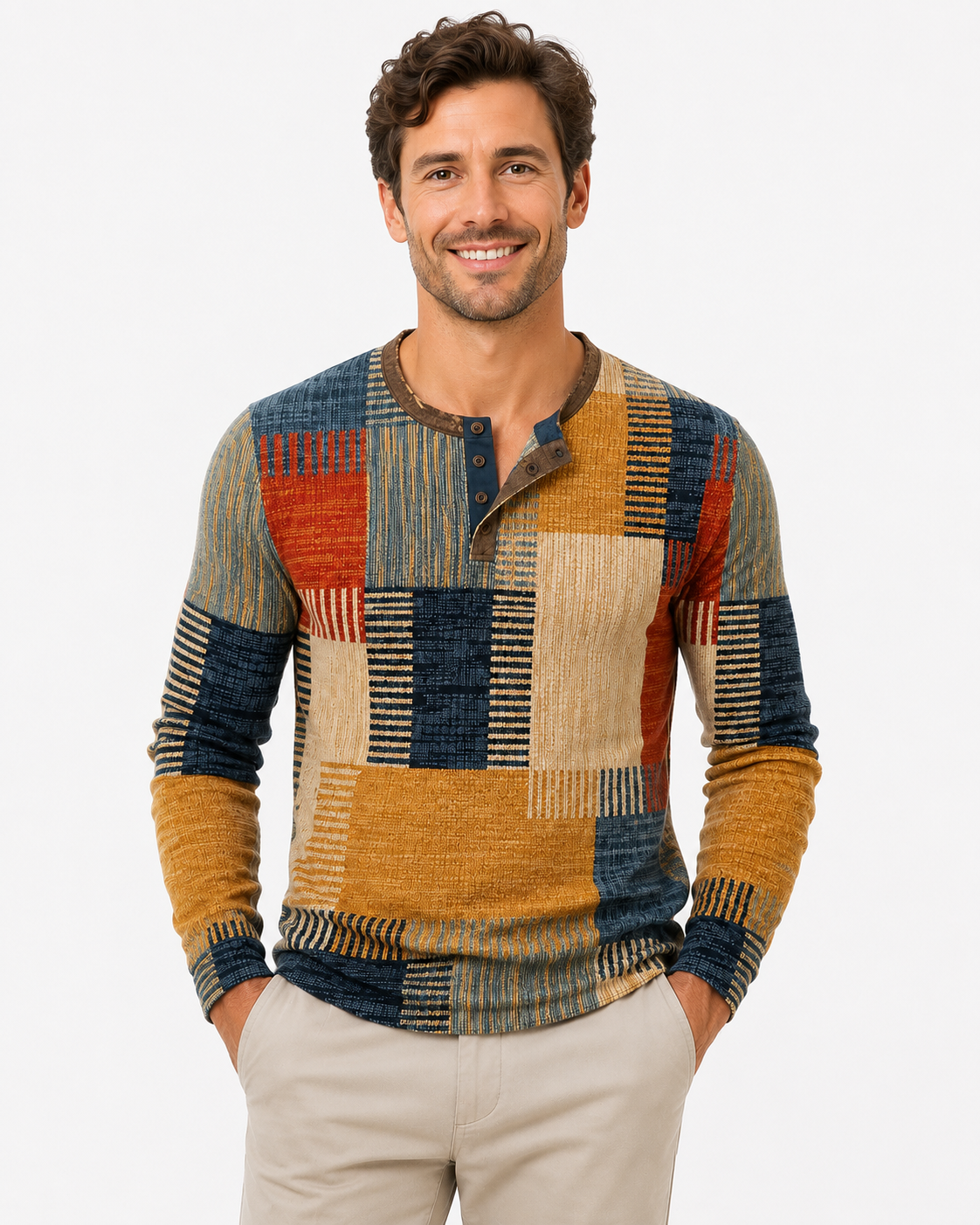 Mar | Men's Vintage Patchwork Long Sleeve Shirt