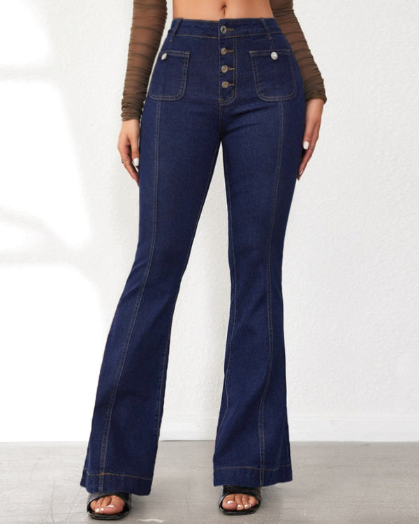 Women’s High-Waist Flared Jeans with Button Fly – Classic, Stylish & Comfortable