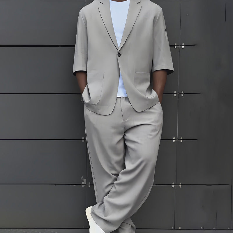 Theo | Modern Minimalist Short Sleeve Blazer & Pants Set