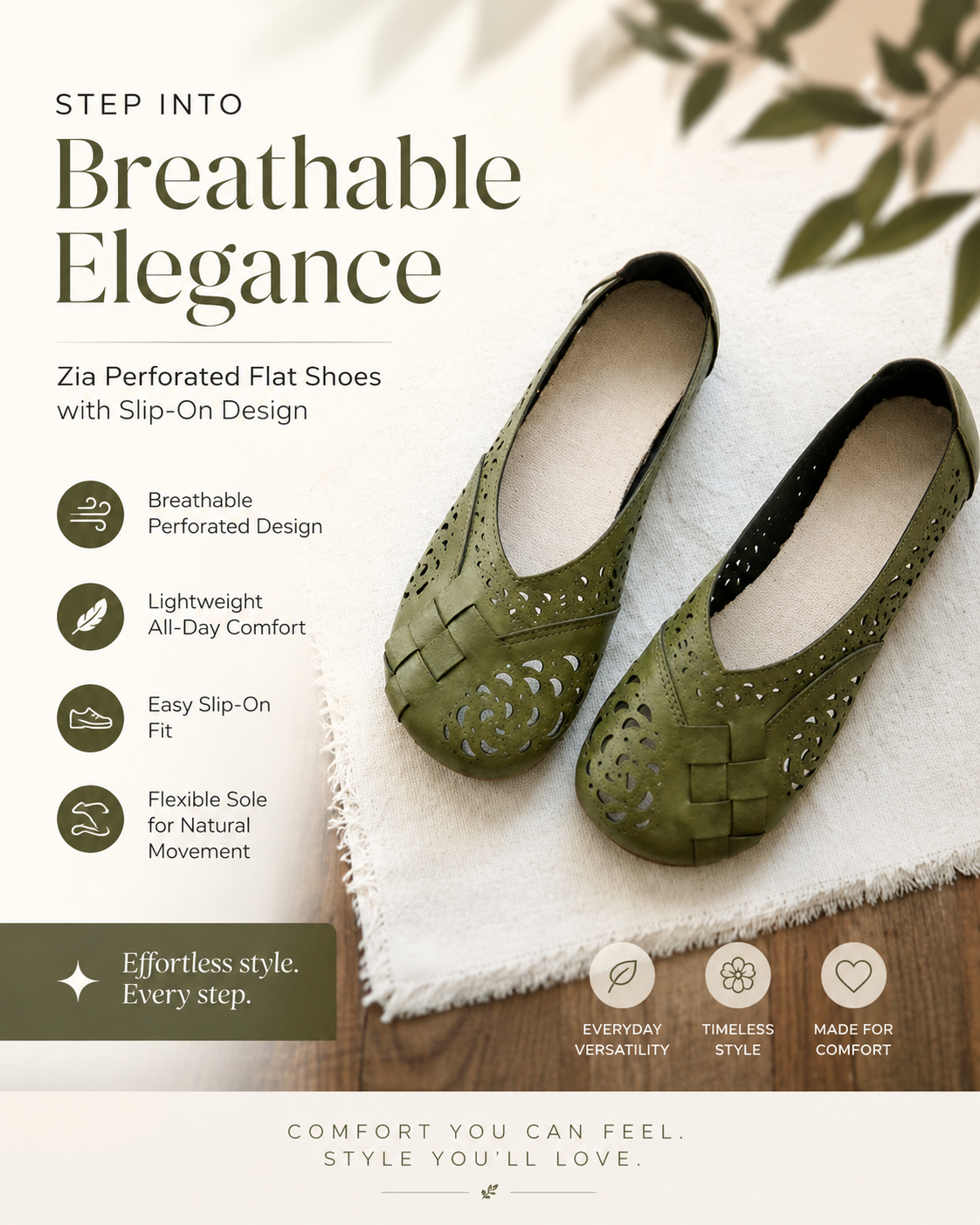 Zia | Perforated Flat Shoes with Slip-On Design