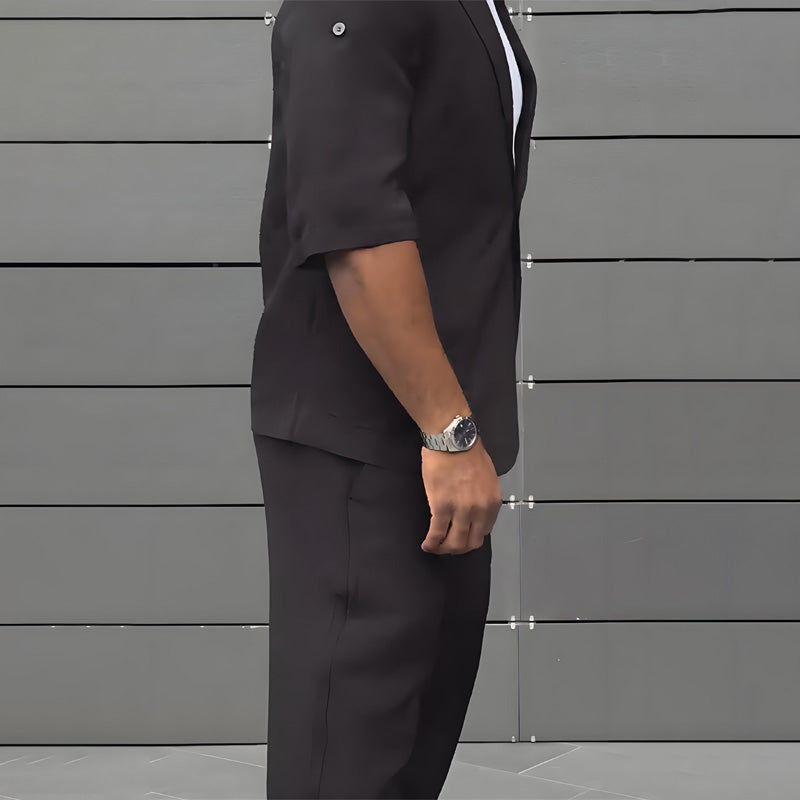 Theo | Modern Minimalist Short Sleeve Blazer & Pants Set