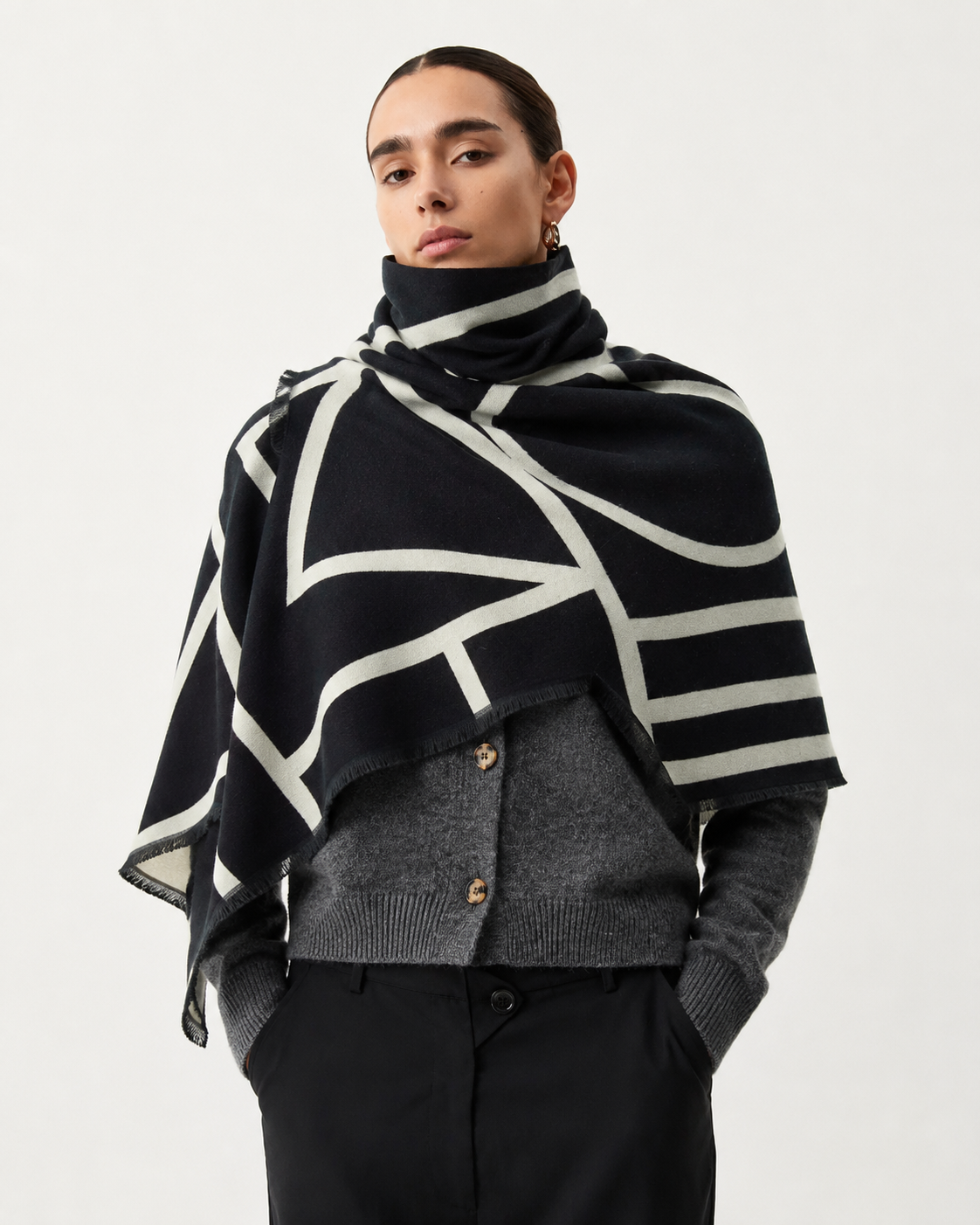 Rae | Wool Blend Graceful Geometric Pattern Scarf