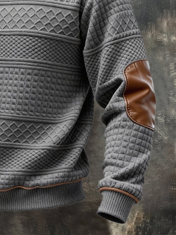 Roth | Retro 3D Textured Fabric Leather Crew Neck Sweatshirt