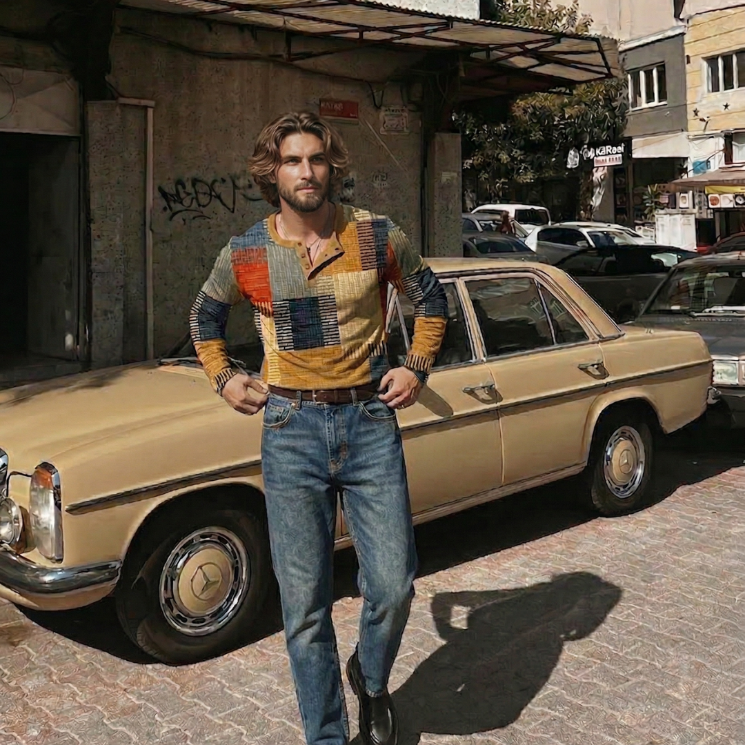 Mar | Men's Vintage Patchwork Long Sleeve Shirt