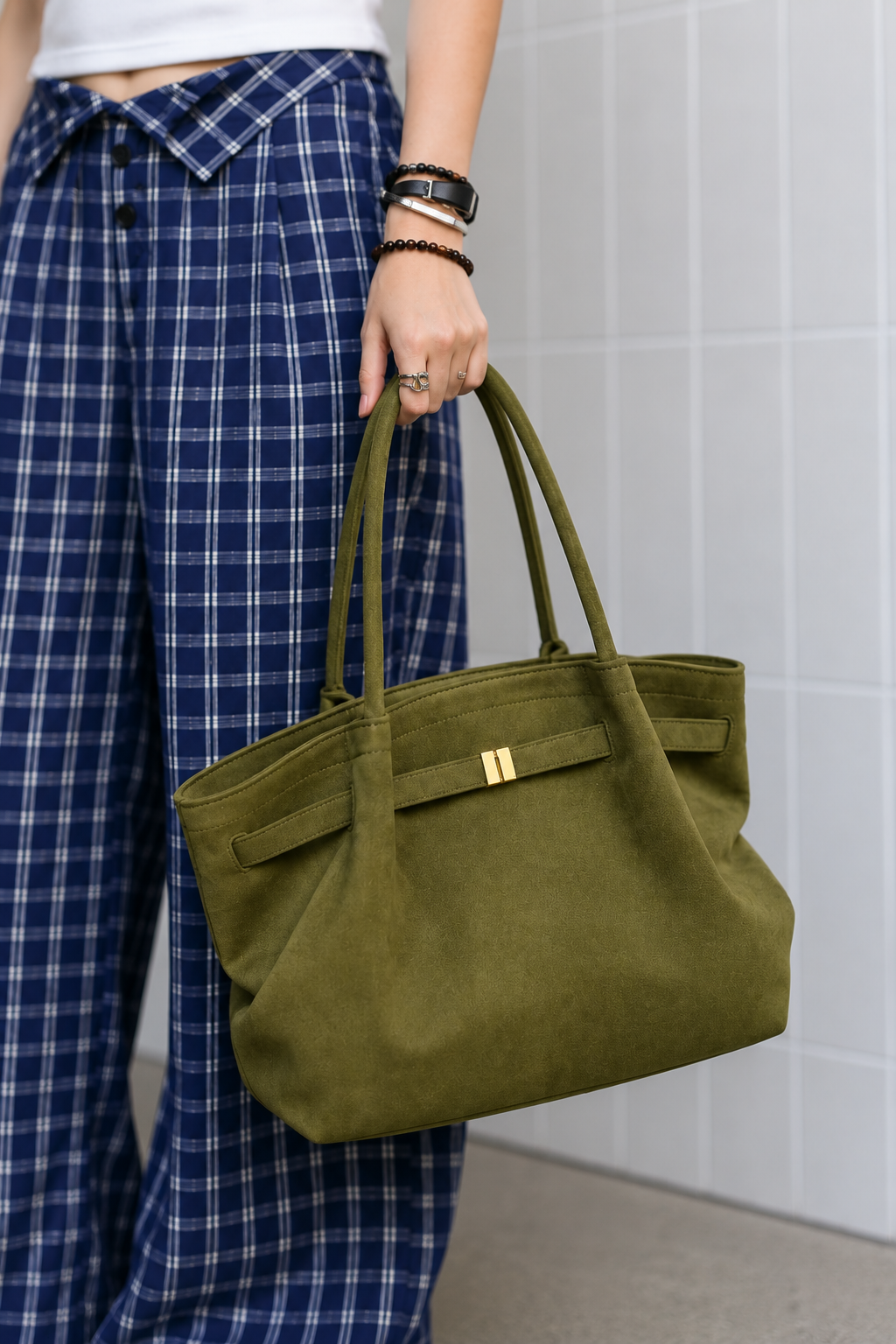 Belle | Green Large Suede Shoulder Bag