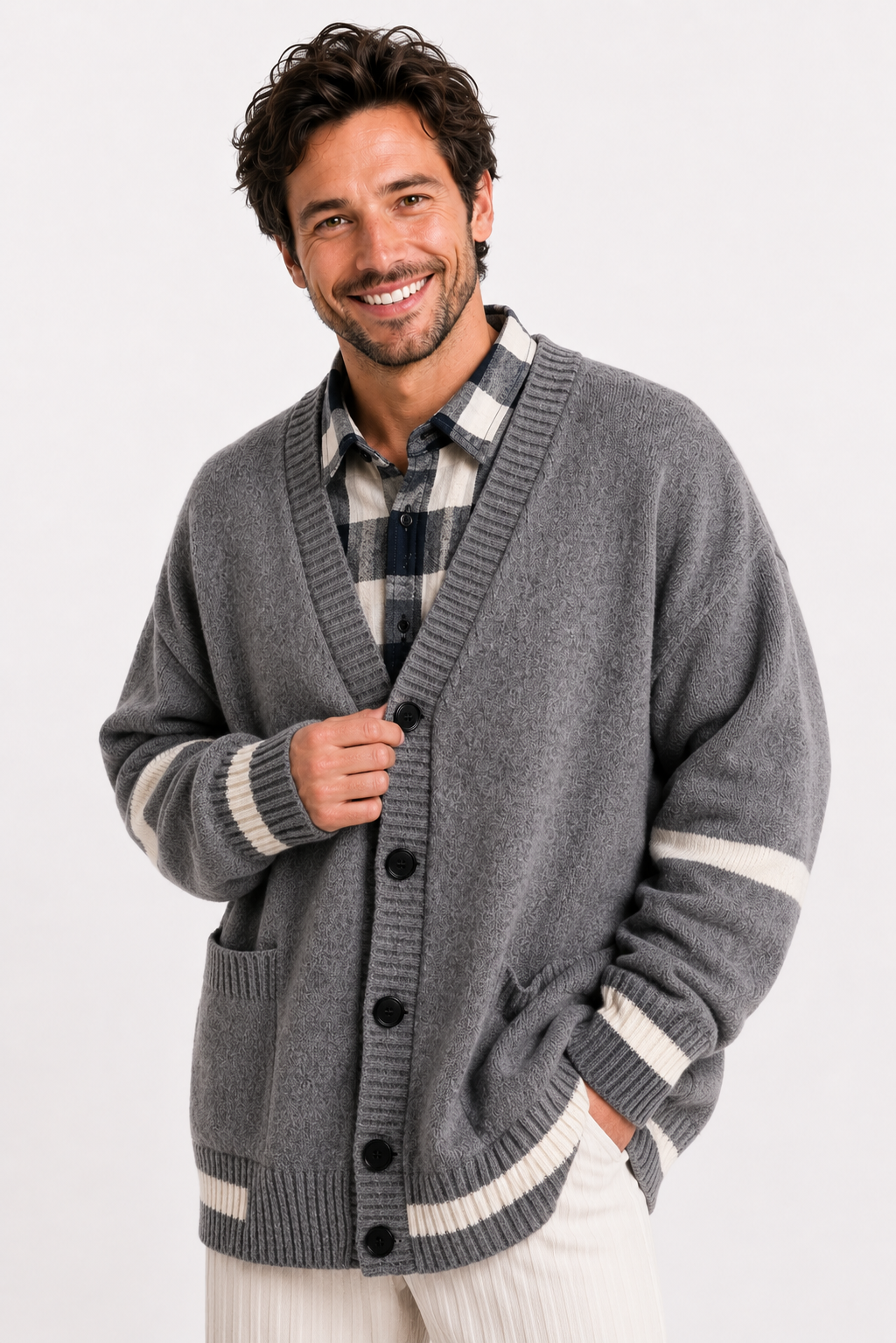 Bruno | Striped Pockets Knitted Cardigans
