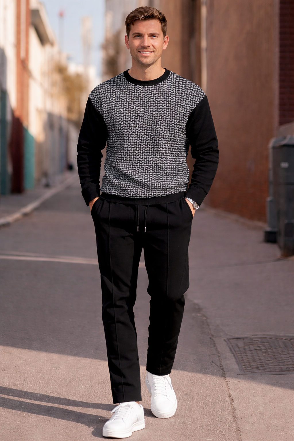 Sinclair | Simple Colorblock Round Neck Casual Sports Set