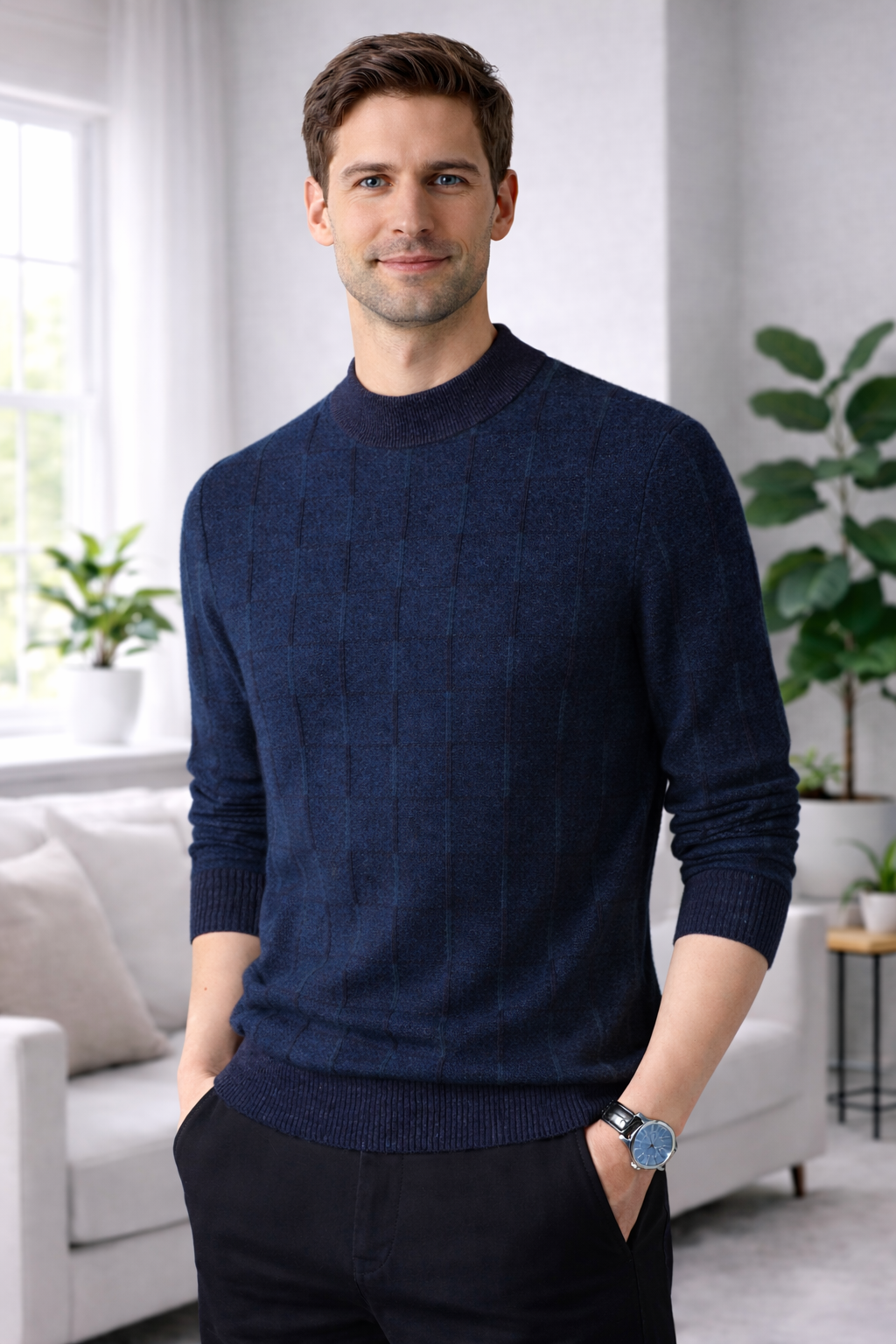 Ethan | Grid Pattern Cashmeremix Sweater