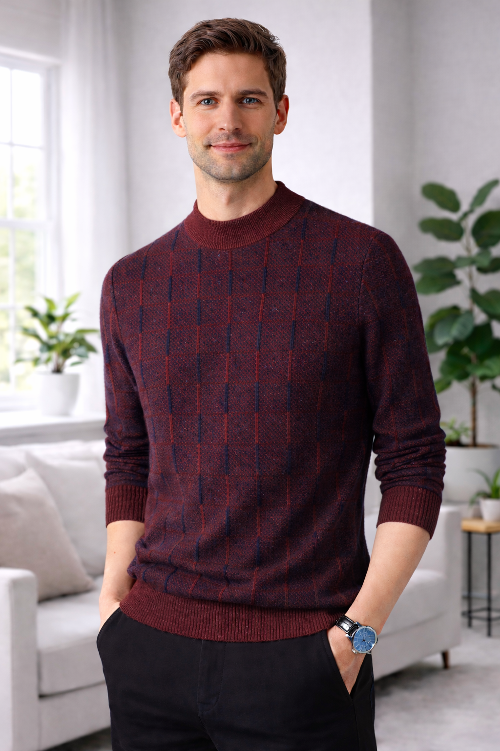 Ethan | Grid Pattern Cashmeremix Sweater