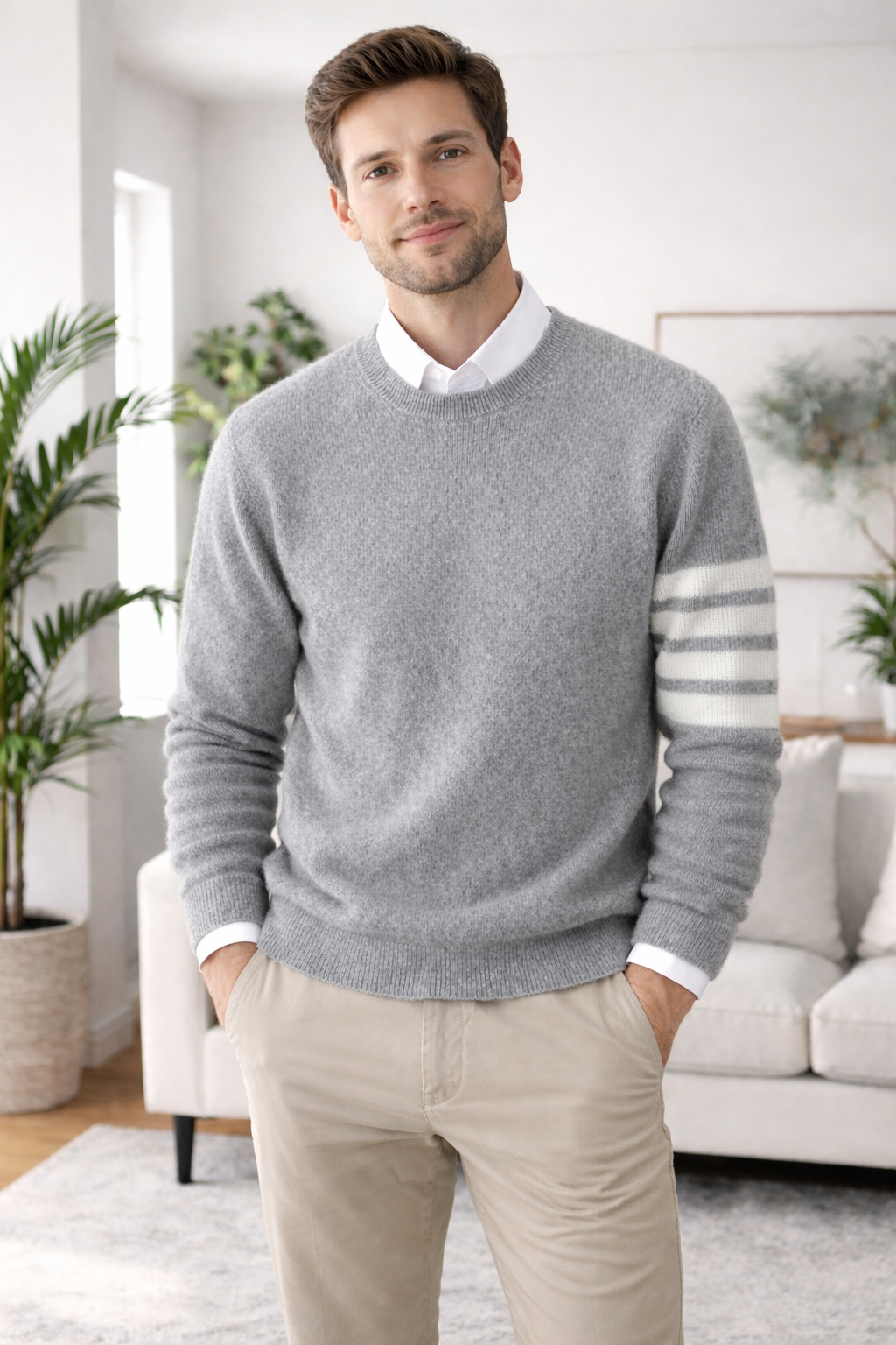 Bert | Striped Sleeve Cashmere Wool Sweater