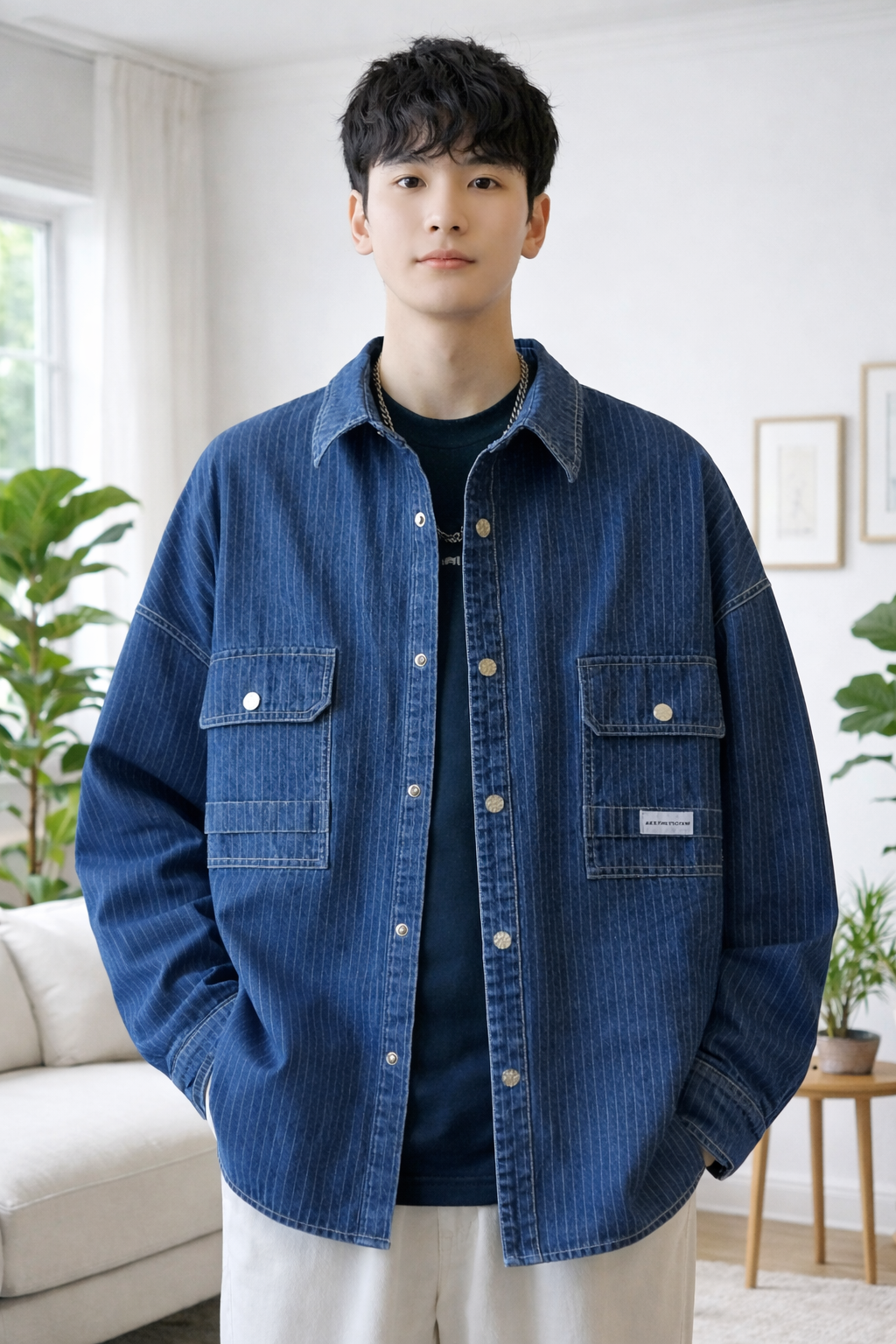 Anton | Striped Pockets Denim Coat