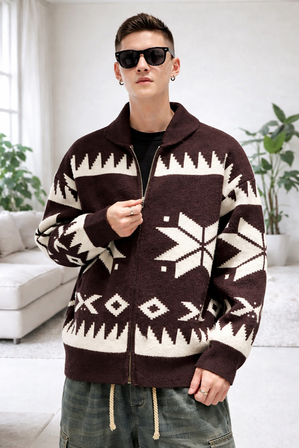 Jacquard | Zip Up Cozy Knitted Coat