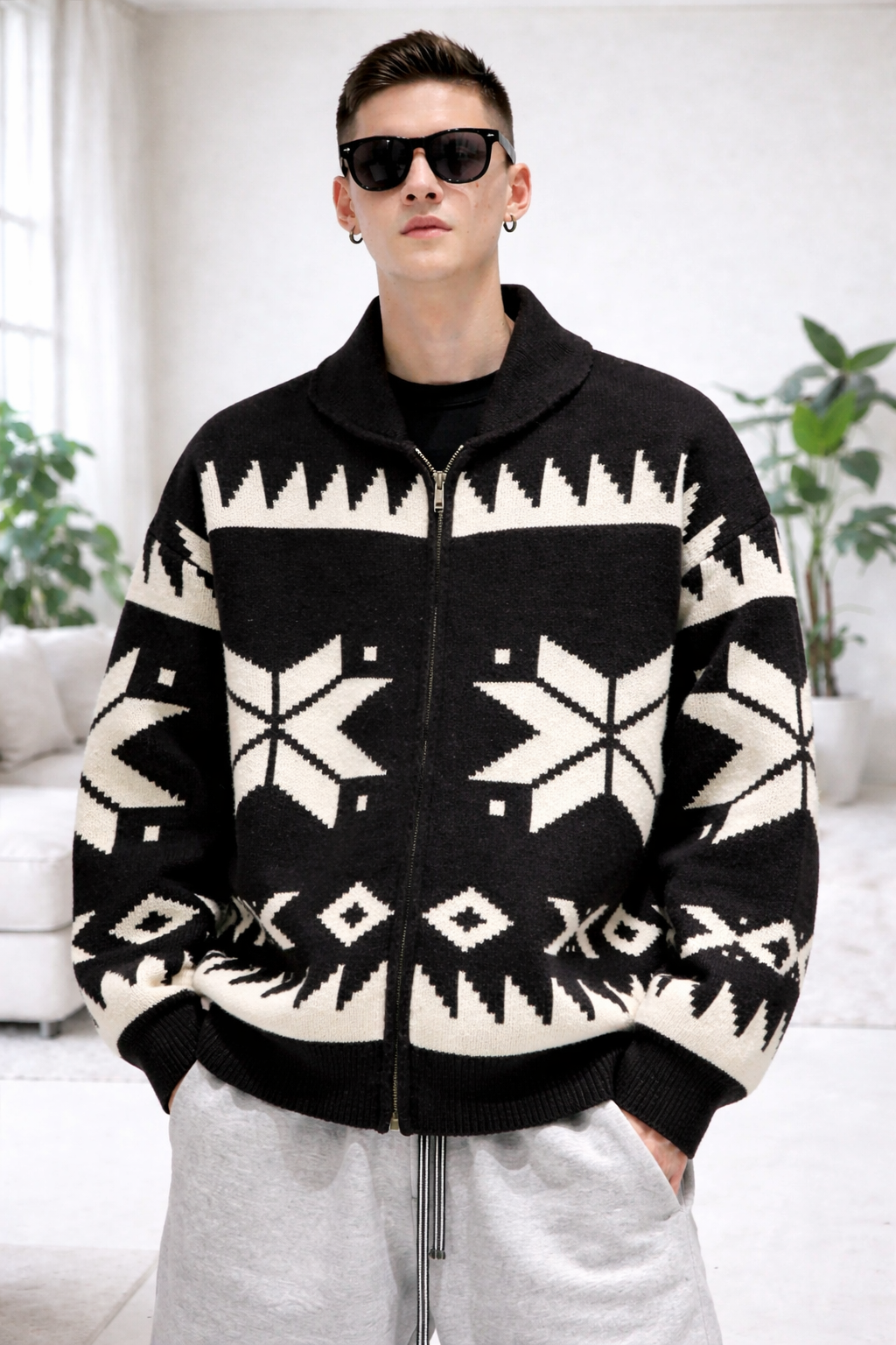 Jacquard | Zip Up Cozy Knitted Coat