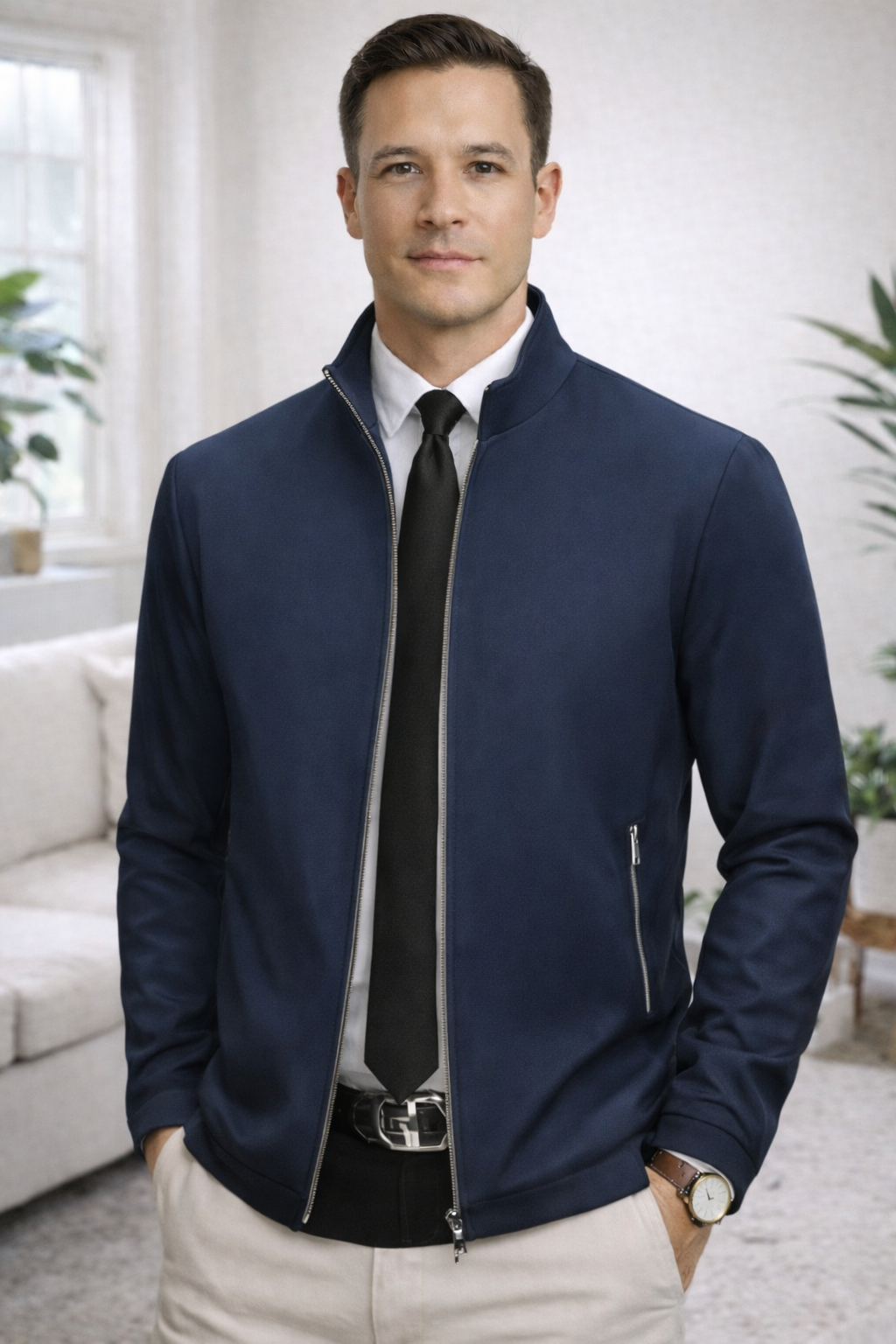 Moretti | Standing Collar Zipper Casual Jacket