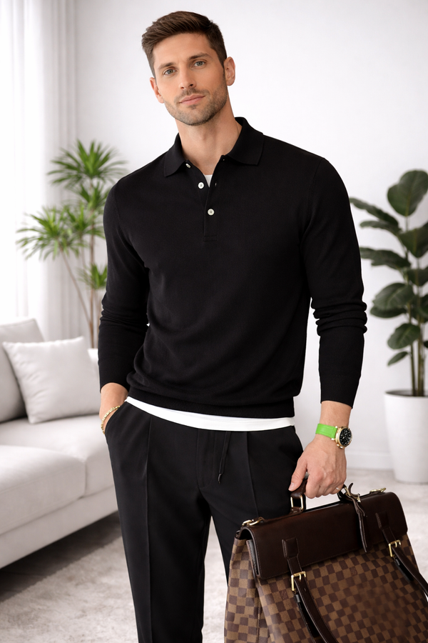 Ben | Long Sleeve Knitted Polo Sweater
