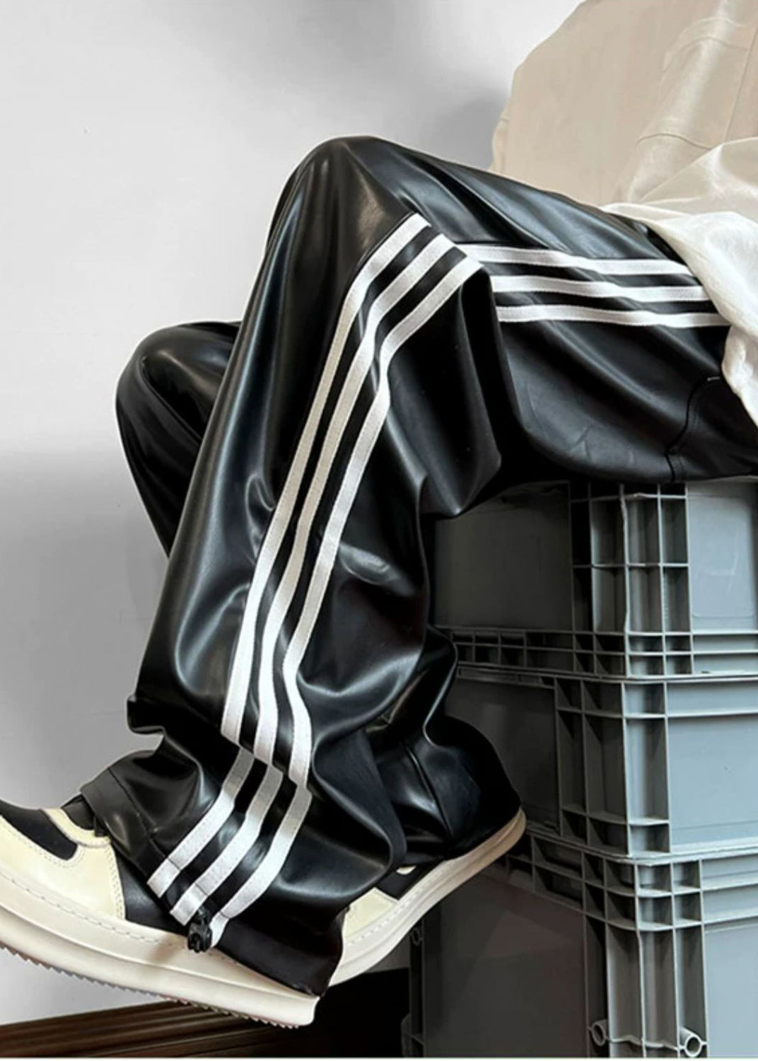 Mike | Oversized Striped Leather Pants