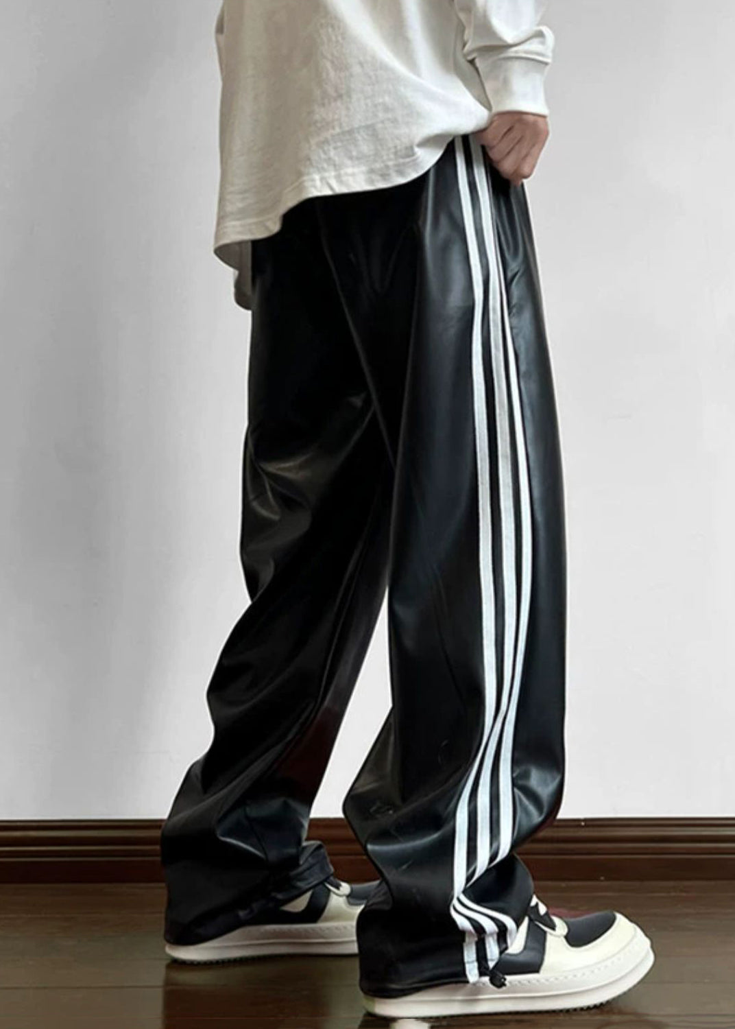 Mike | Oversized Striped Leather Pants